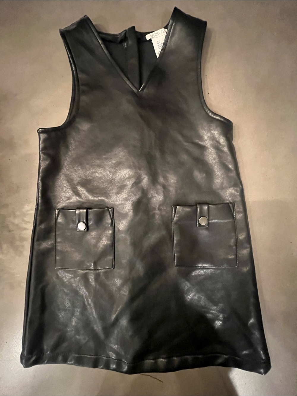 Girls Size 6 Rachel Zoe Black Faux Leather Sleeveless Shift Dress